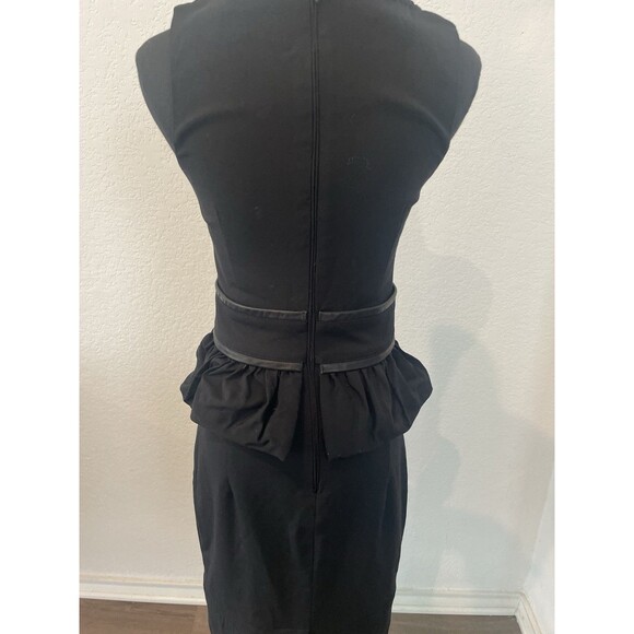 Dsquared2 Black Peplum Leather Trim Wool Mid-length Dress EU Sz 40 US 8 Bodycon - Picture 4 of 8